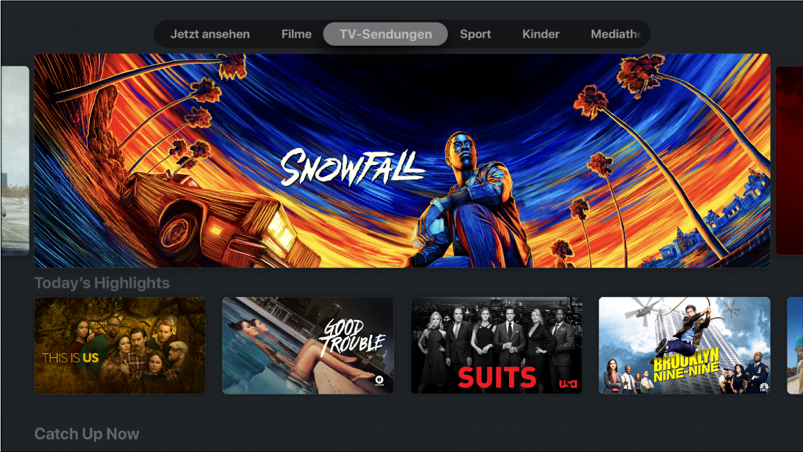 Bildschirm mit dem Bereich „TV-Sendungen“