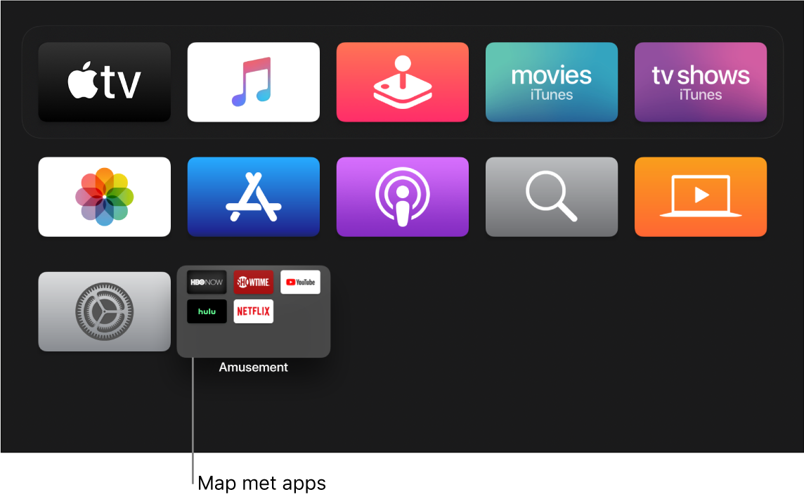 Beginscherm met daarin een map met apps