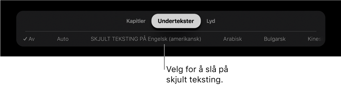 Undertekster-menyen under avspilling