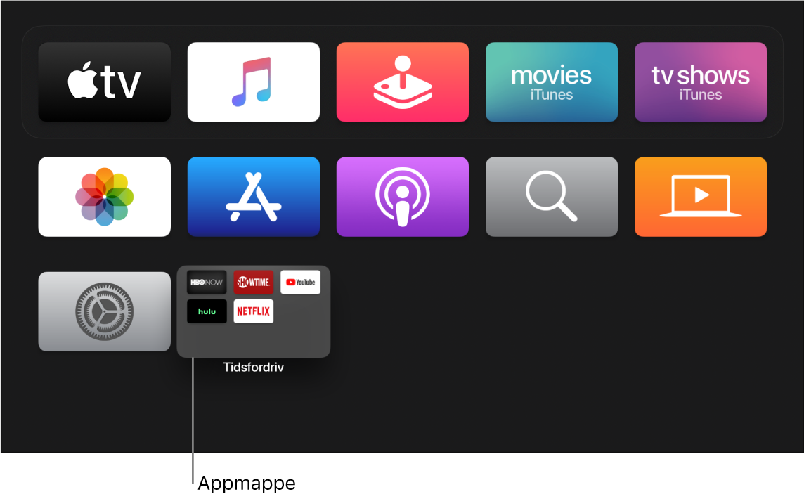 Hjem-skjerm med en appmappe.