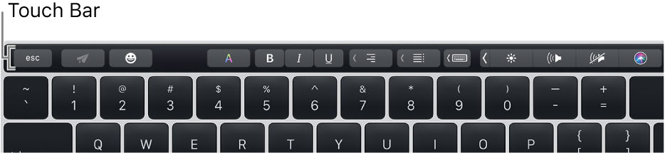‏Touch Bar عبر الجزء العلوي من لوحة المفاتيح.