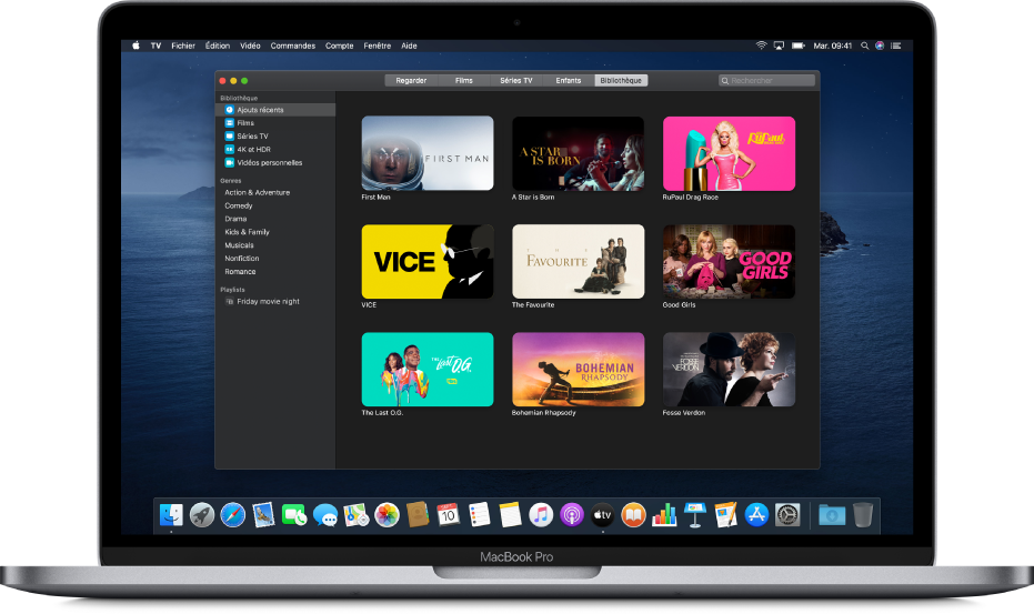 L’écran Bibliothèque de l’app Apple TV.