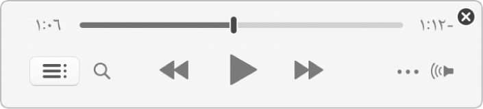 المشغّل المصغّر الأصغر في iTunes الذي تظهر فيه عناصر التحكم فقط (دون العمل الفني للألبوم).