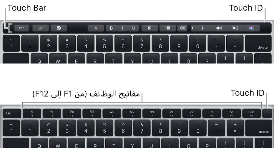 Touch ID، موجود في الزاوية العلوية اليمنى من لوحة المفاتيح.