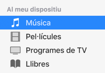 La secció “Al meu dispositiu” de la barra lateral, on es mostra la música seleccionada.
