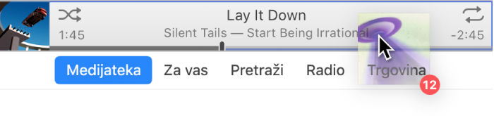 Povlačenje albuma na vrh prozora iTunes.