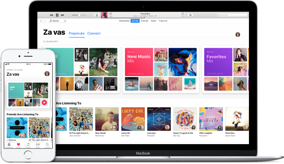 iPhone i MacBook s uslugom Apple Music Za vas.