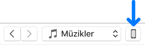 iTunes penceresinin üst tarafında seçilmiş olan Aygıt düğmesi.