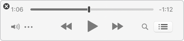 較小的 iTunes 迷你播放器，僅顯示控制項目（沒有專輯插圖）。
