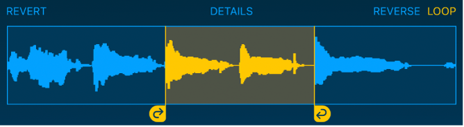 O áudio entre os puxadores de loop para a esquerda e para a direita está em loop.