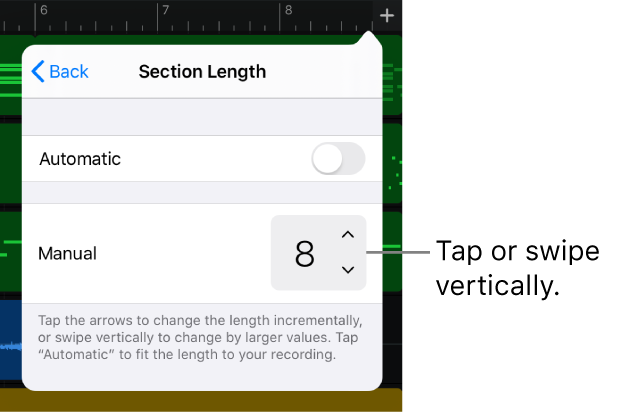 Controls for changing the length of a song section