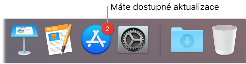 Část Docku s ikonou App Storu, na níž je vidět odznak s počtem dostupných aktualizací