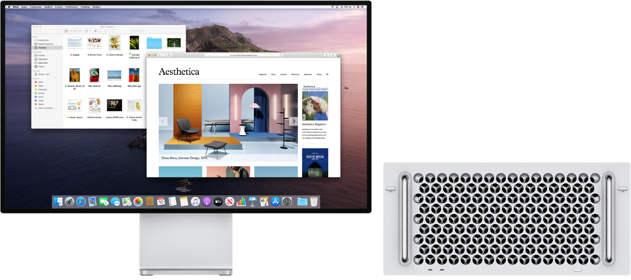 Ένα Mac Pro και μια οθόνη Pro Display XDR δίπλα-δίπλα.