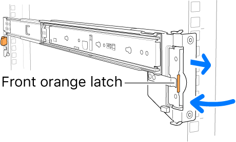 A rail assembly illustrating the location of the front latch.