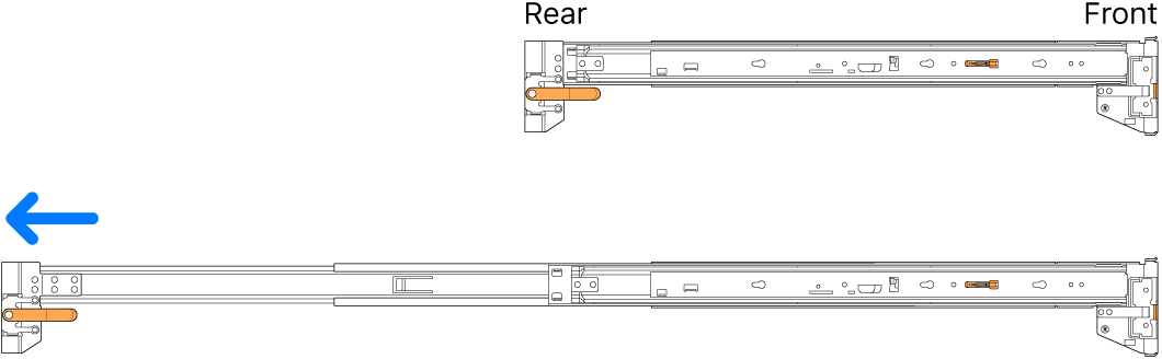 Unmounted rail assemblies retracted and extended.