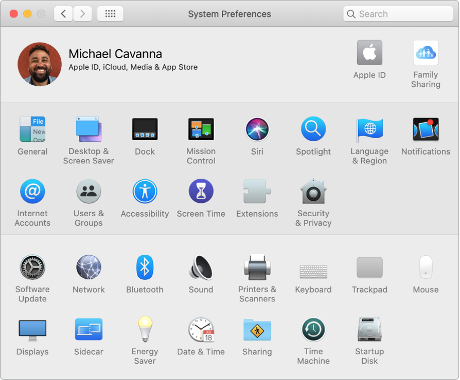 The System Preferences window