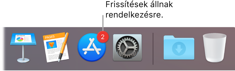 A Dock egy része, amelyen az App Store ikonja látható az elérhető frissítéseket jelző jelvénnyel.