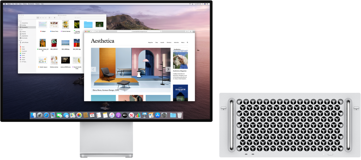 Қатар орналасқан Mac Pro және Pro Display XDR.