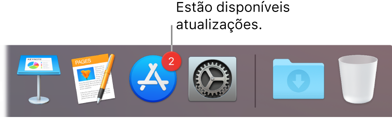 Uma secção da Dock a mostrar o ícone da App Store com um emblema, a indicar que existem atualizações disponíveis.