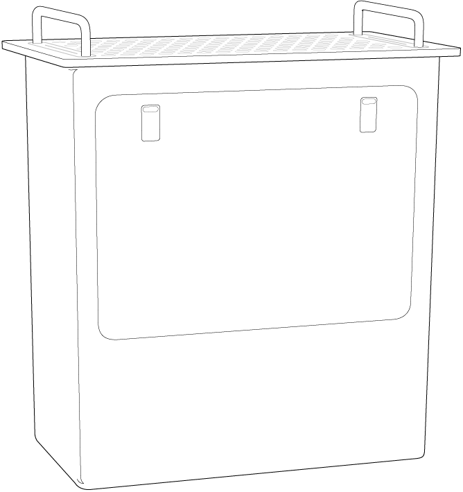 Mac Pro postavený na zadnej strane so zvýraznenými bočnými dvierkami.