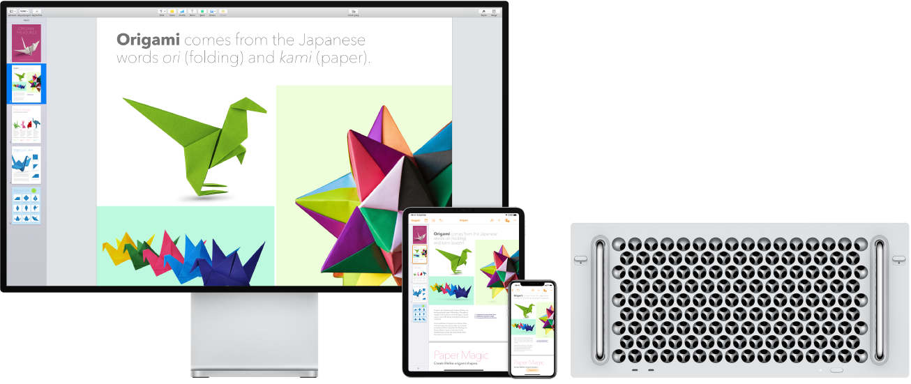 Mac Pro, iPad ve iPhone üzerinde görüntülenen benzer içerik.