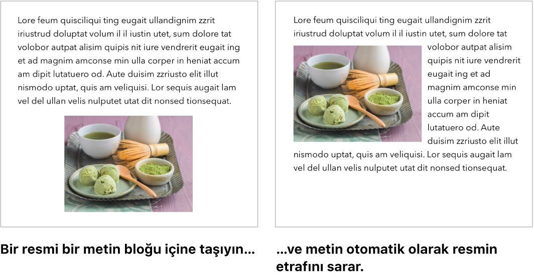 Metnin grafiklerin etrafını sarmasını gösteren Pages penceresi.