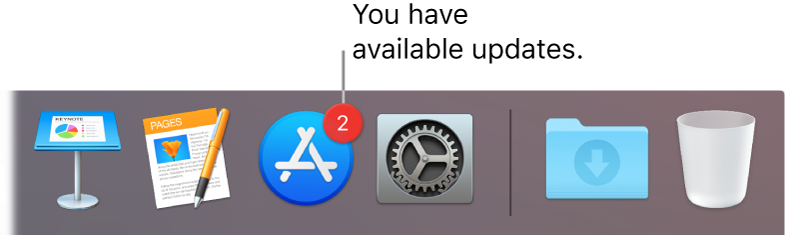 A section of the Dock showing the App Store icon with a badge, indicating that there are available updates.