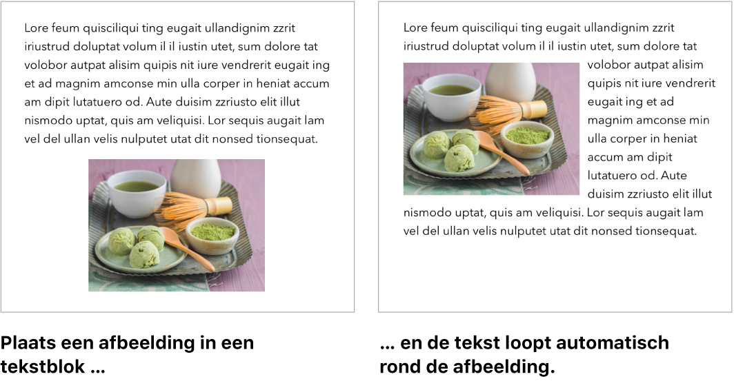 Een Pages-venster waarin je ziet hoe de tekst rond de afbeeldingen is geplaatst.