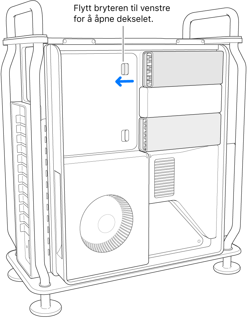 Bryteren flyttes mot venstre for å låse opp DIMM-dekselet.