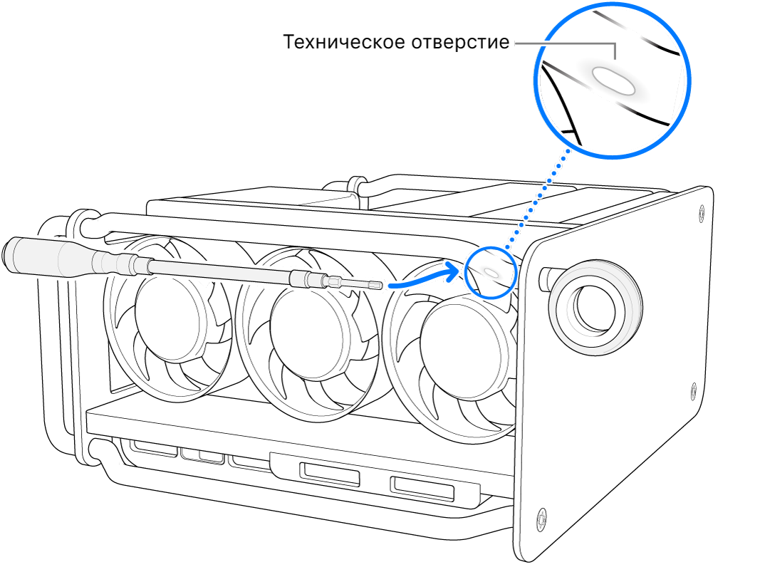 Совмещение отвертки с техническим отверстием.