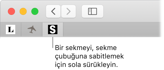 Sekmenin, sekme çubuğuna nasıl sabitleneceğini gösteren bir Safari penceresi.