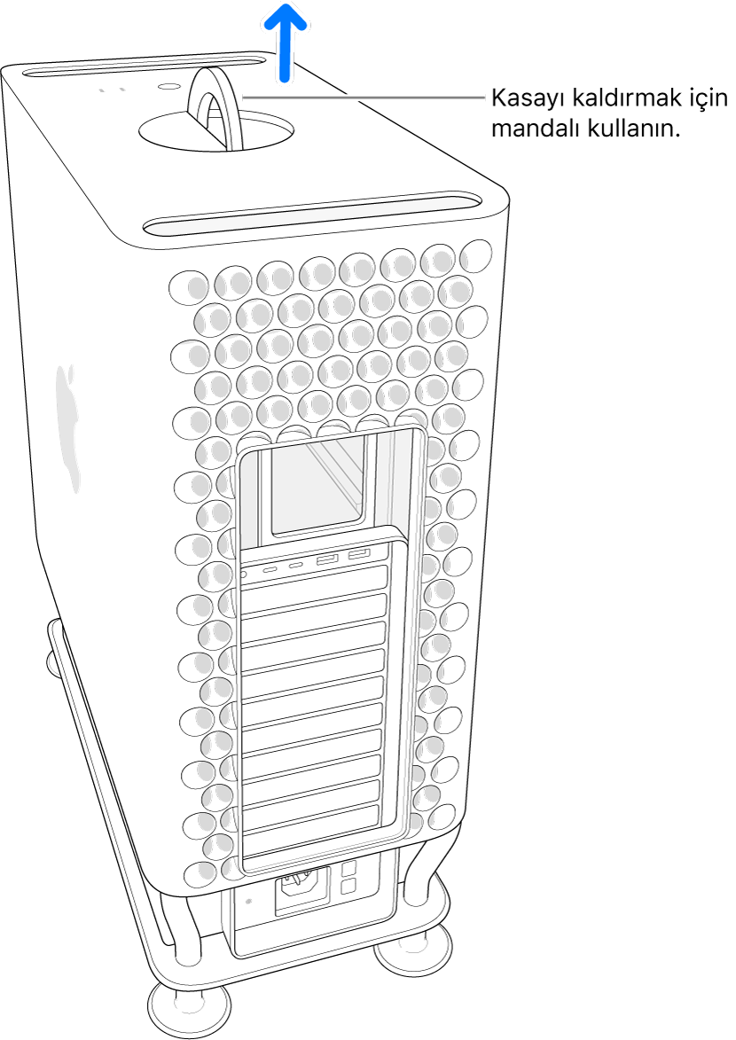Bilgisayarın kasasını kaldırmak için yukarı çekiliyor.