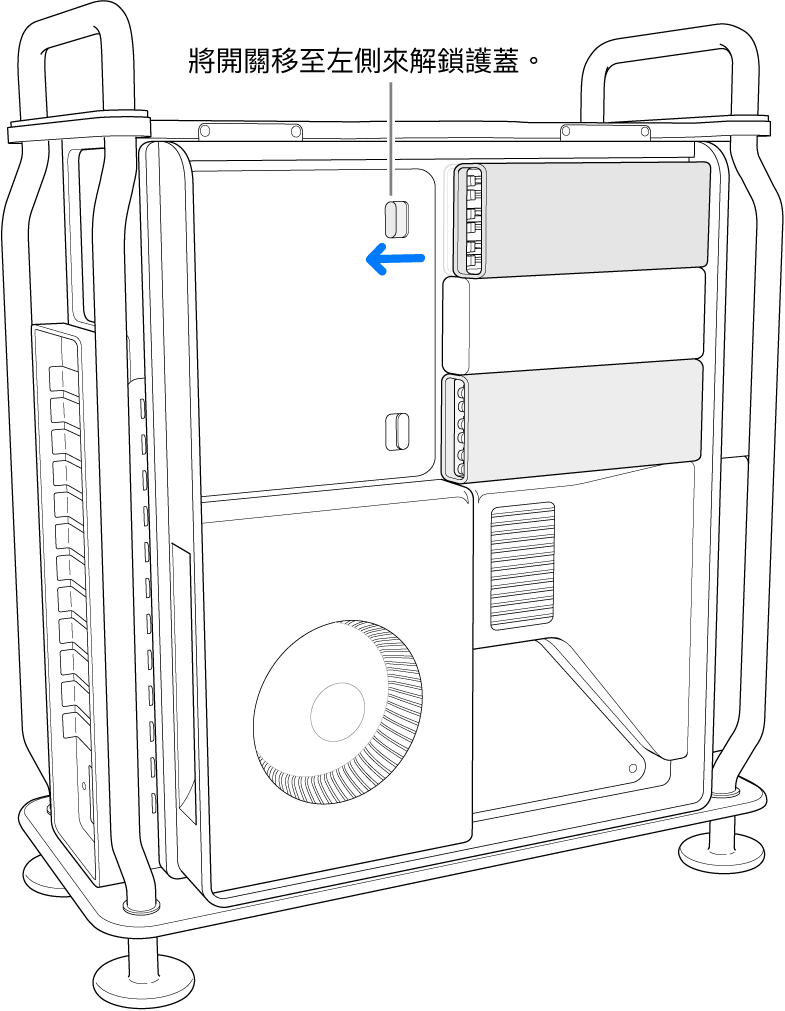 開關向左移動以解鎖 DIMM 護蓋。
