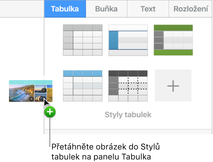 Vytvoření nového stylu přetáhnutím obrázku mezi styly tabulek.