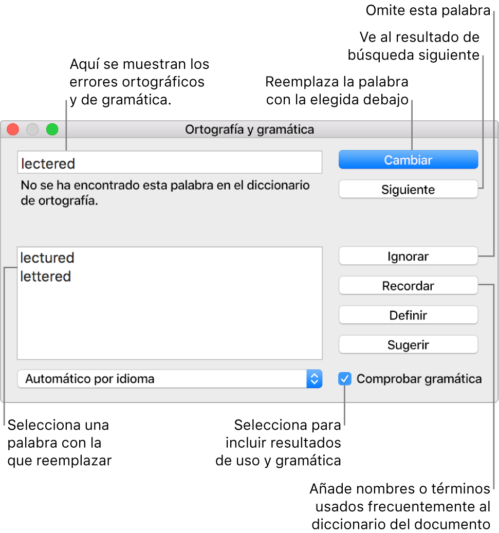 La ventana “Ortografía y gramática”.