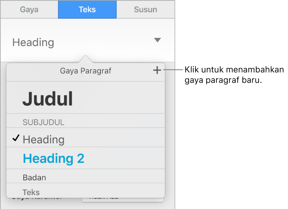 Menu Gaya Paragraf dengan keterangan pada tombol Gaya Baru.