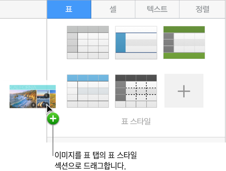 이미지를 표 스타일로 드래그하여 새로운 스타일 생성.
