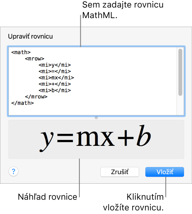 Rovnica sklonu čiary v poli Upraviť rovnicu, nižšie sa nachádza náhľad vzorca.
