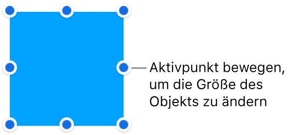 Ein Objekt mit blauen Punkten am Rahmen zum Ändern der Objektgröße