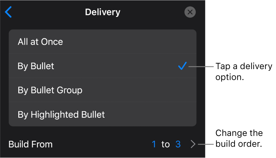 Delivery options in the Build In pane.