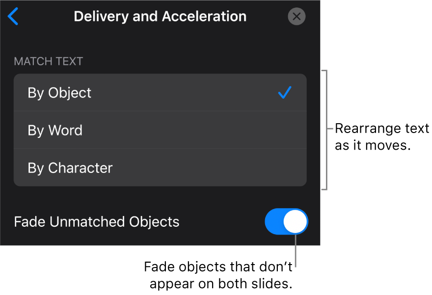 Magic Move delivery and acceleration options in the Acceleration pane.