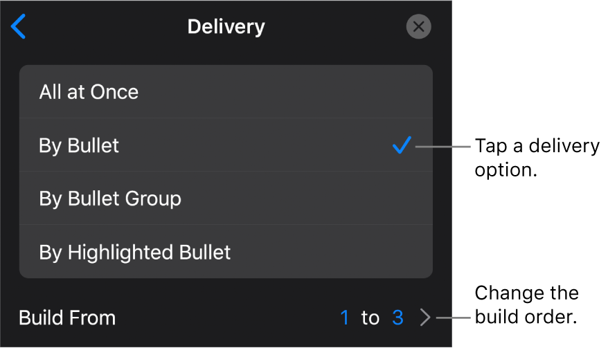 Delivery options in the Build In pane.