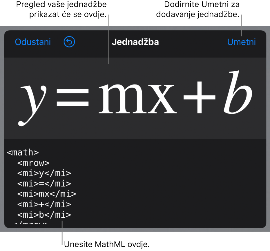 MathML kôd za jednadžbu za nagib linije u pregledu formule iznad.