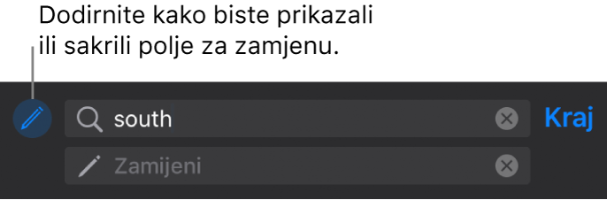 Kontrole za nalaženje i zamjenu teksta.