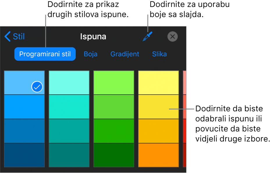 Opcije ispune u kartici Stil.