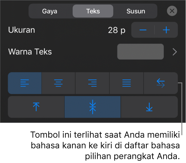 Kontrol teks di menu Format dengan keterangan ke tombol Kanan ke Kiri.