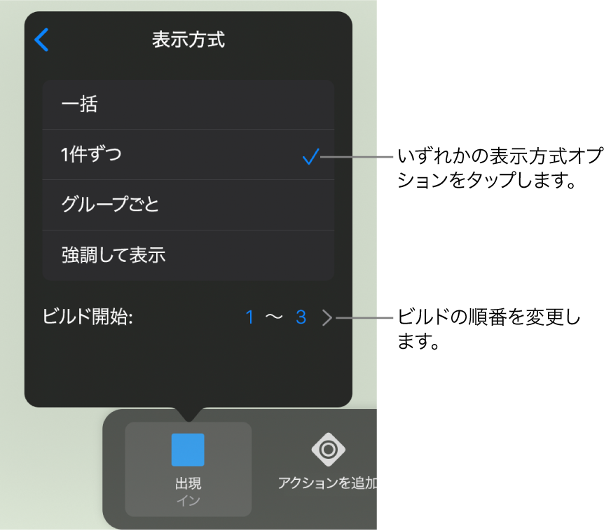 「イン」パネルの「表示方式」のオプション。