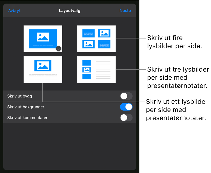 Utskriftsvalg.