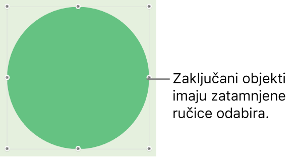 Zaključani objekt sa zatamnjenim hvatištima odabira.