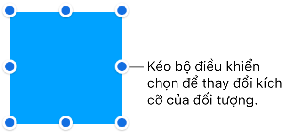 Đối tượng có các dấu chấm màu lam trên đường viền để thay đổi kích cỡ của đối tượng.